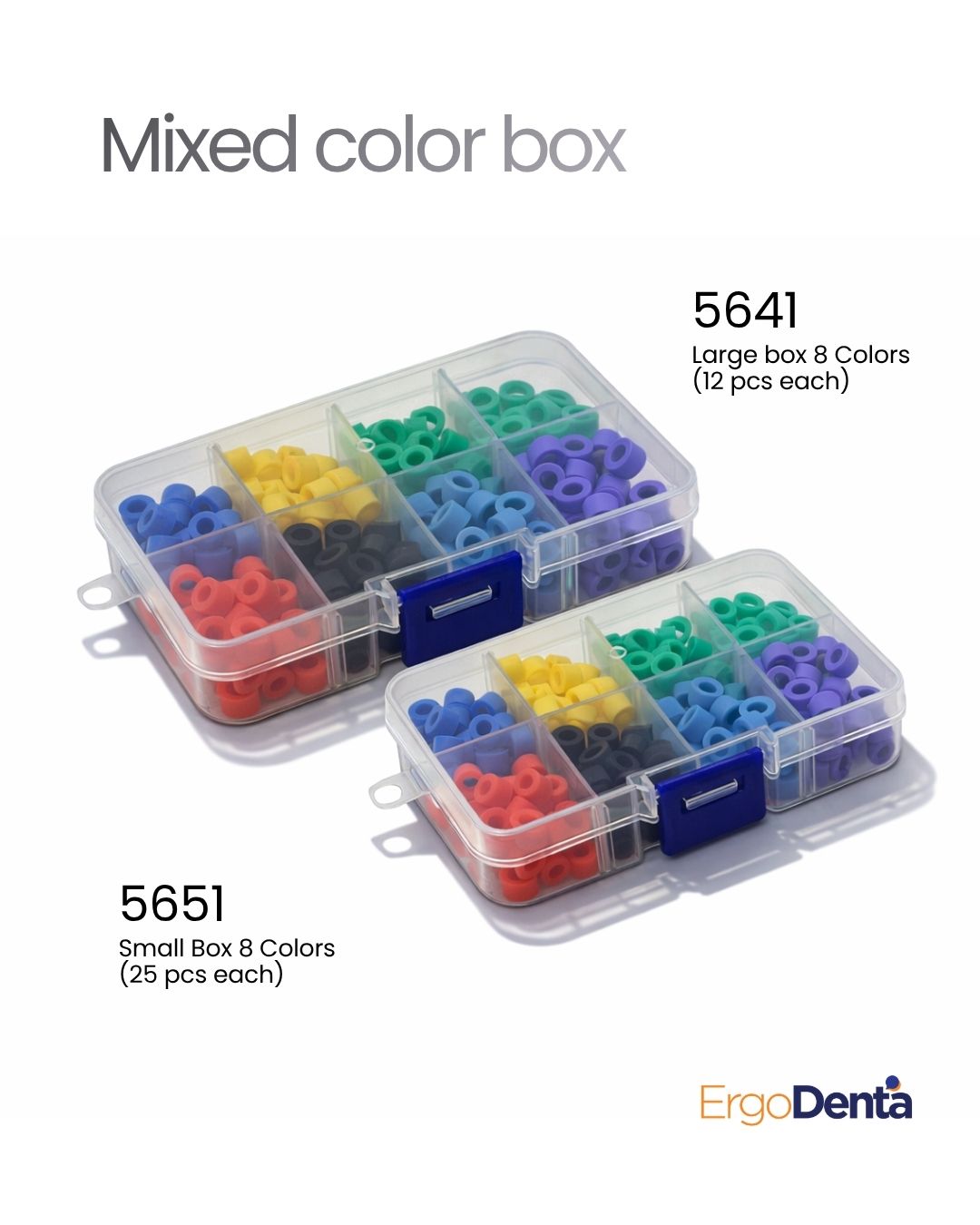 Color Code Rings — Mixed color box: 5641 Large box 8 colors, 5651 Small Box 8 colors.