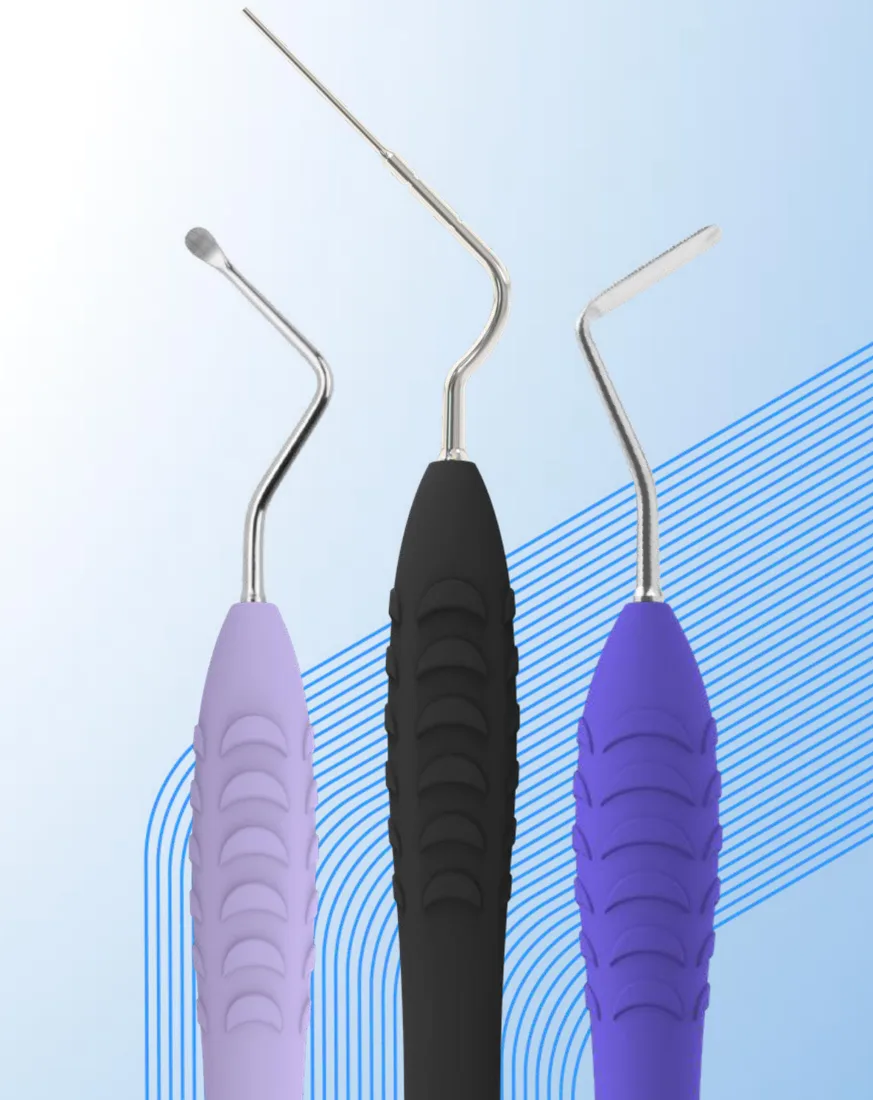 ErgoX surgical instruments in lilac, black and purple