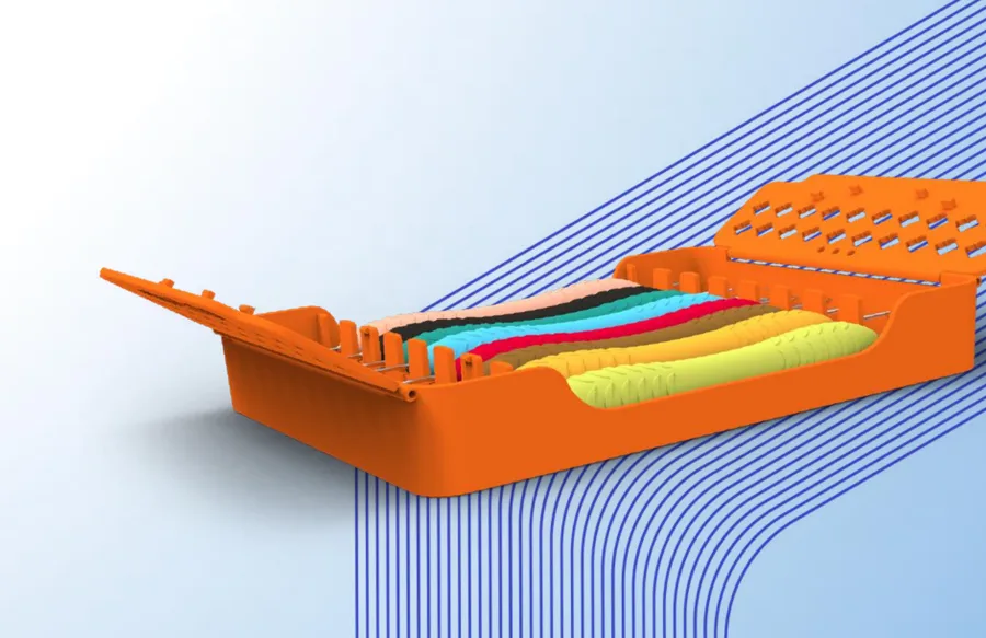 Orange ErgoTray with colour-coded instruments